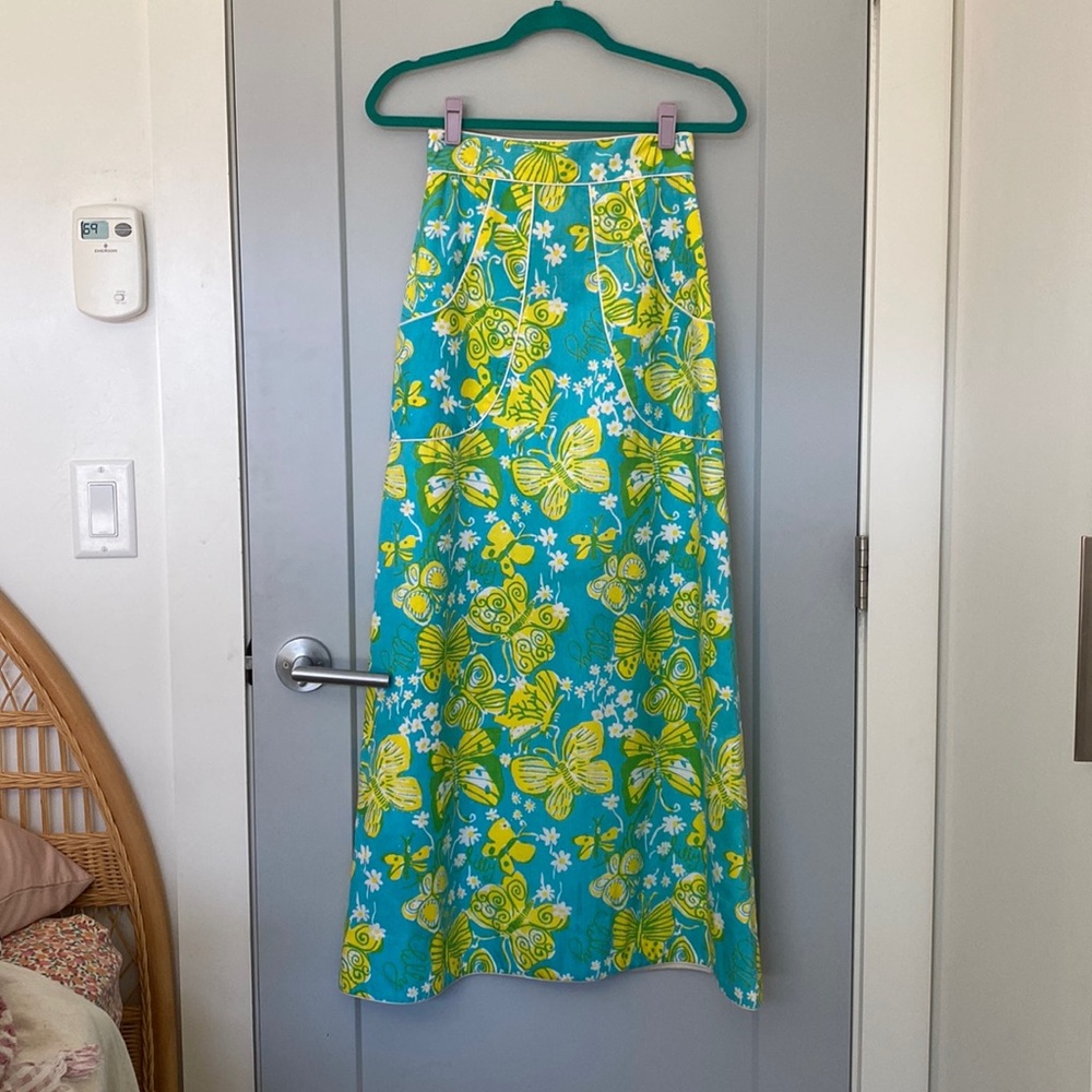 Rare vintage Lilly Pulitzer maxi skirt with pockets. Butterfly print.